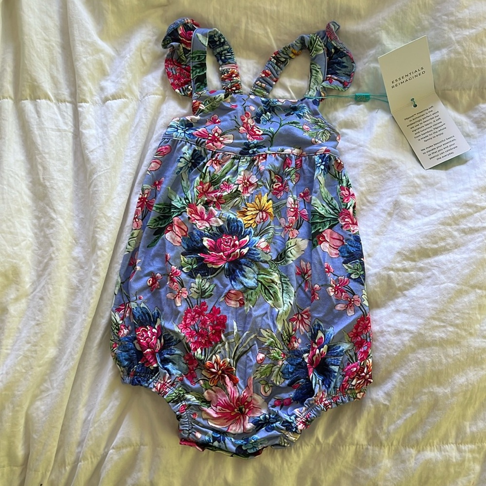 Posh peanut ruffled cap sleeve Henley bubble romper